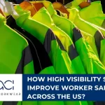 high visibility safety shirts with reflective tape on job site