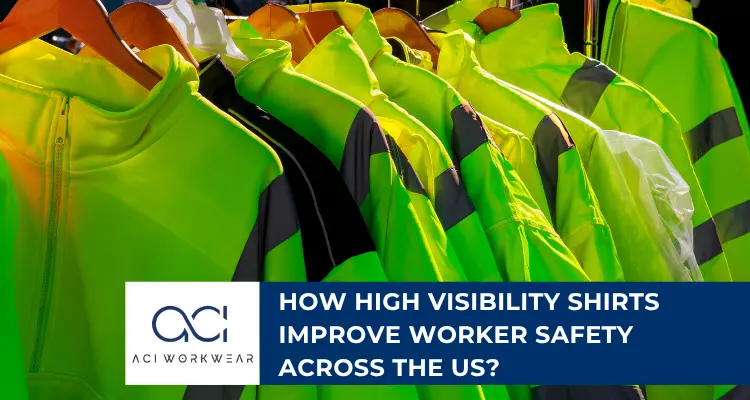 high visibility safety shirts with reflective tape on job site